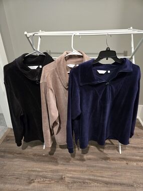 Women’s Lot Of 3 Half-Zip Pullover Sweater - Navy, Tan, Black. EUC. Size XL.